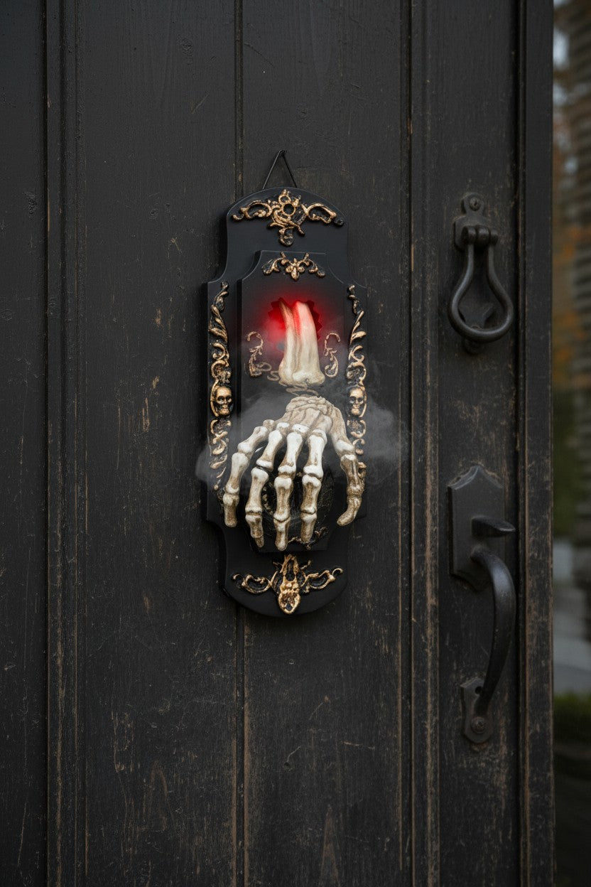 Pohybem aktivovaný zvonek u dveří od Halloween's se svítící oční bulvou a rozprašovačem mlhy