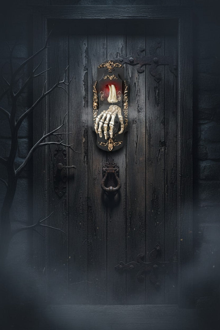 Pohybem aktivovaný zvonek u dveří od Halloween's se svítící oční bulvou a rozprašovačem mlhy