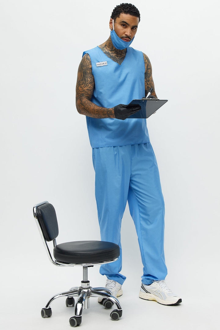 Halloween's Medical Scrub Costume Set for Men with V Neck Top and Pants XXL