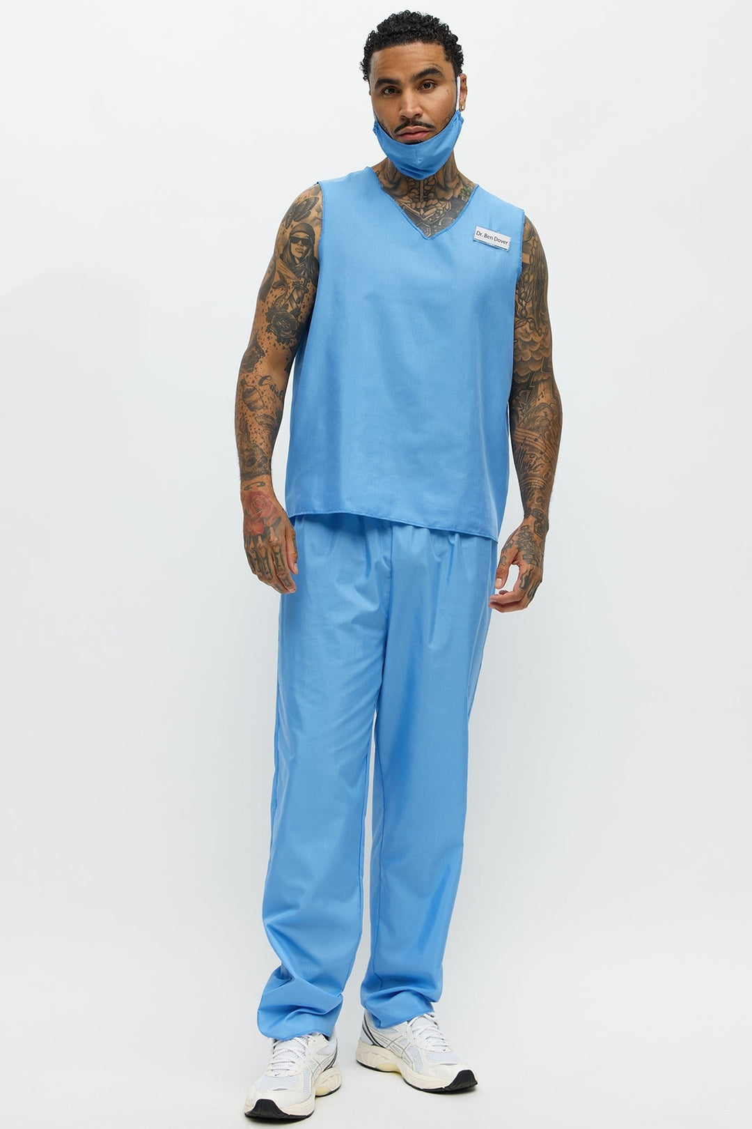 Halloween's Medical Scrub Costume Set for Men with V Neck Top and Pants