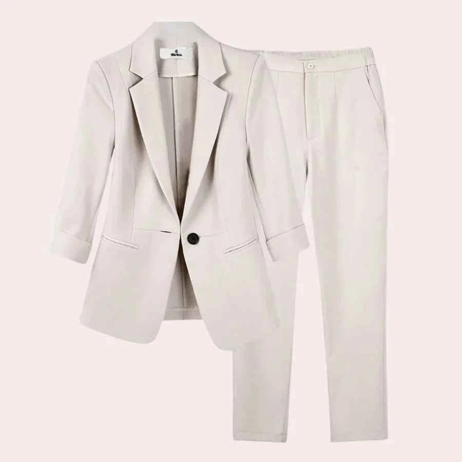 Women's Elegant Blazer and Pants Set White