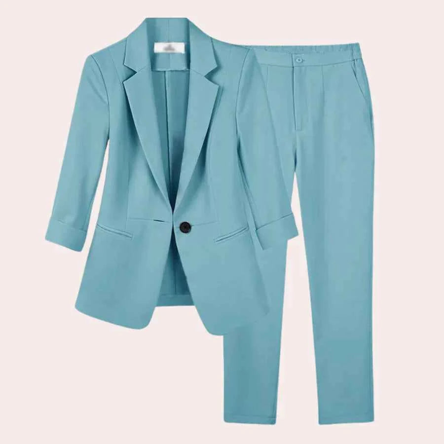 Women's Elegant Blazer and Pants Set Blue