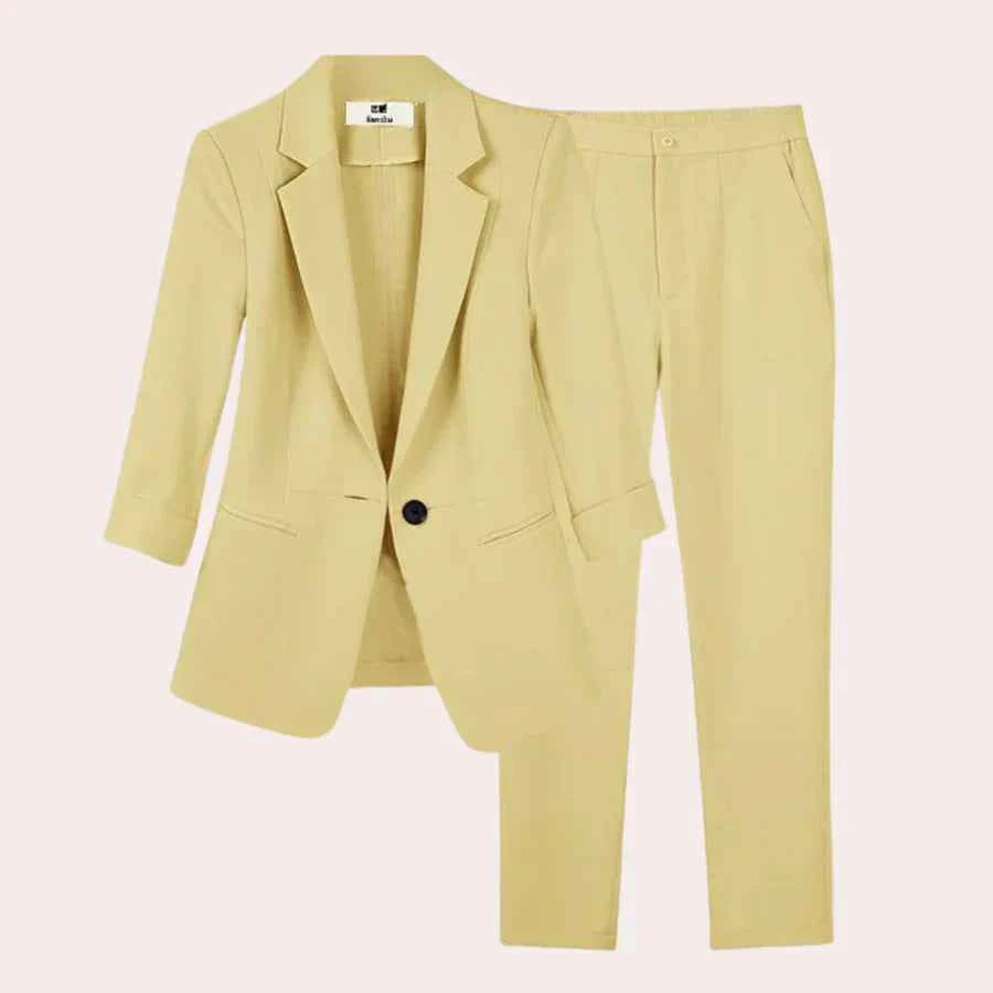 Women's Elegant Blazer and Pants Set Yellow