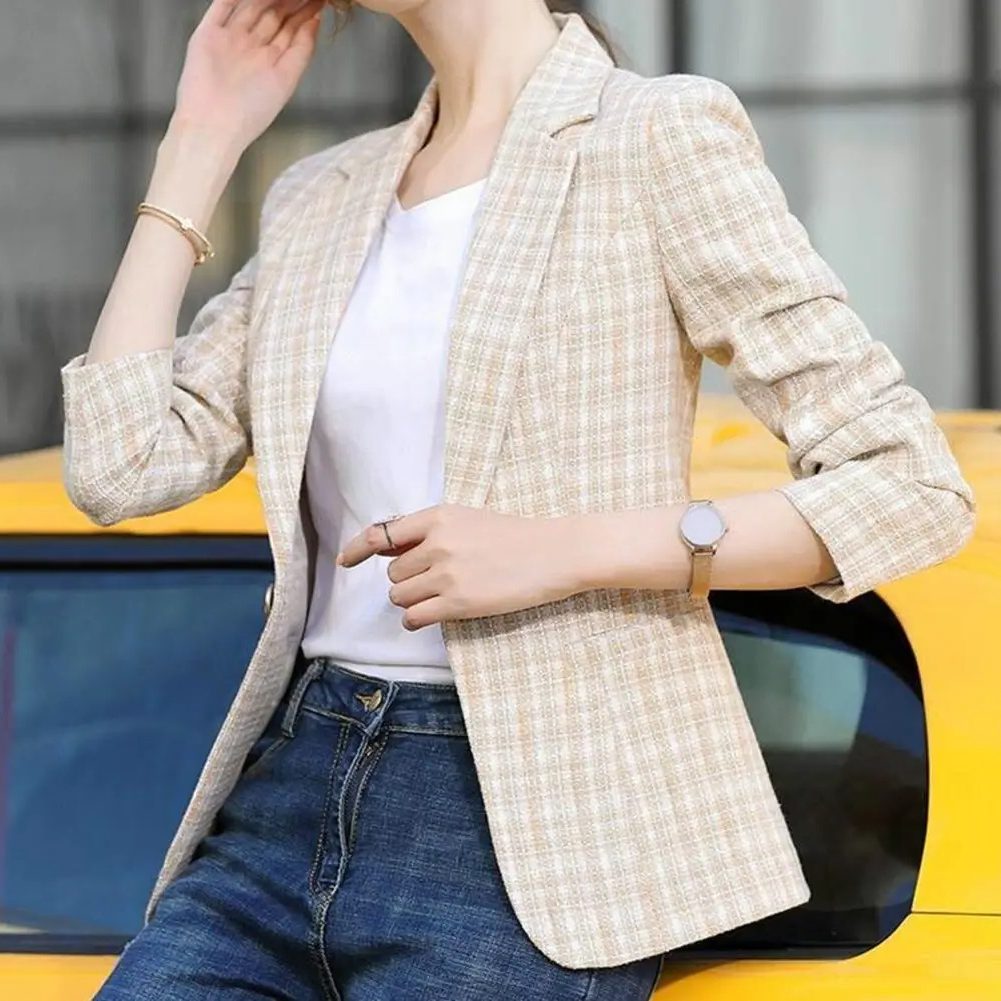 Women's Plaid Blazer with Notch Lapel for Stylish Outfits