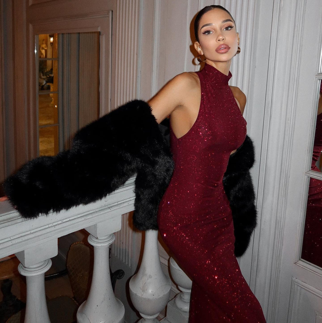 Antonella | Women's Red Sequin Maxi Dress – Elegant & Festive