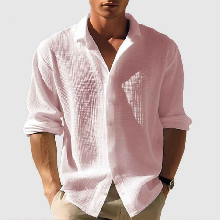 Men's Long Sleeve Casual Cotton Waffle Shirt Light Pink