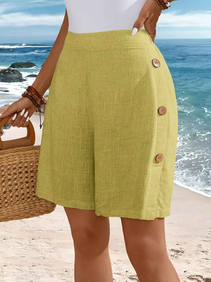 Women's High Waist Button Detail Shorts