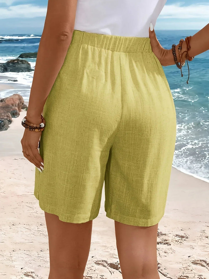 Women's High Waist Button Detail Shorts