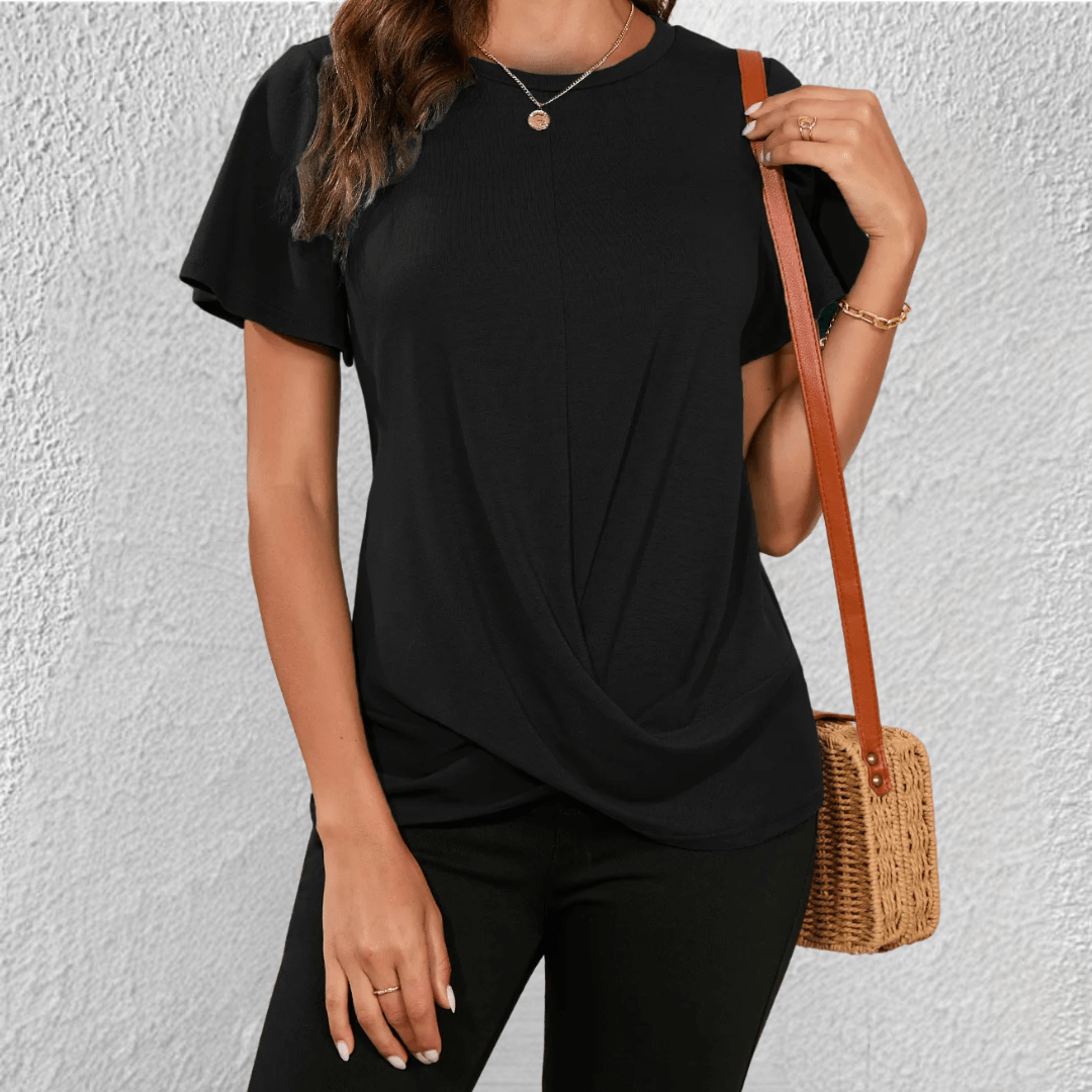 Lucy | Women's Twist Front Casual T-Shirt Black