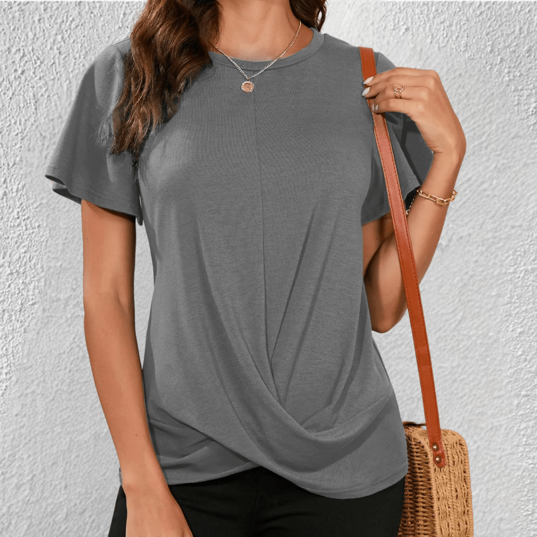 Lucy | Women's Twist Front Casual T-Shirt Grey