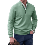 Men's Quarter-zip Relaxed Fit Ribbed Cuffs Ribbed Hem Sweater Green