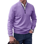 Men's Quarter-zip Relaxed Fit Ribbed Cuffs Ribbed Hem Sweater Purple