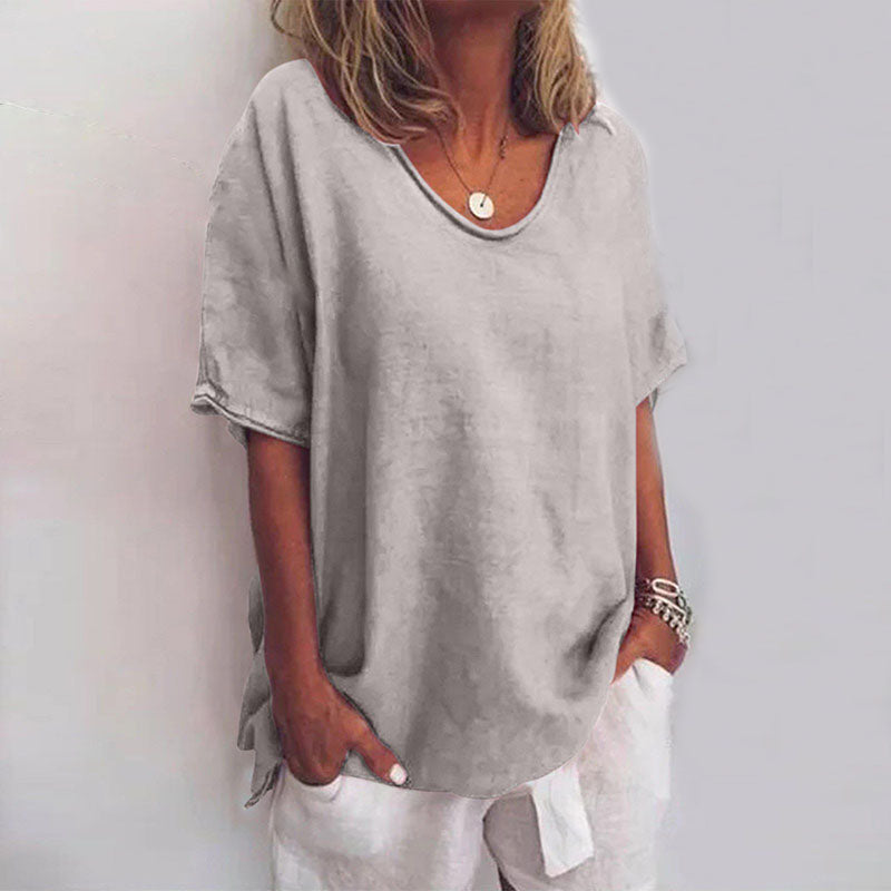 Women's Refined V-Neck Short Sleeve Blouse Gray