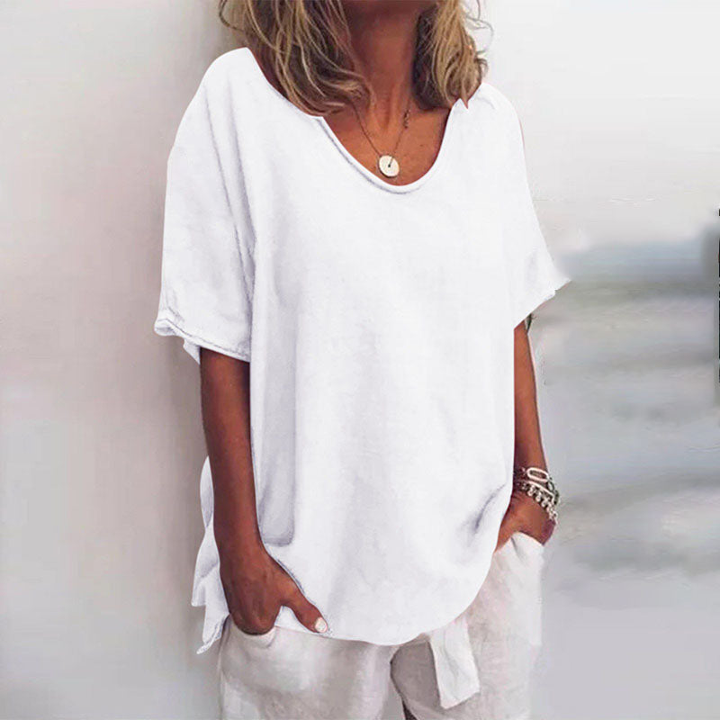 Women's Refined V-Neck Short Sleeve Blouse White