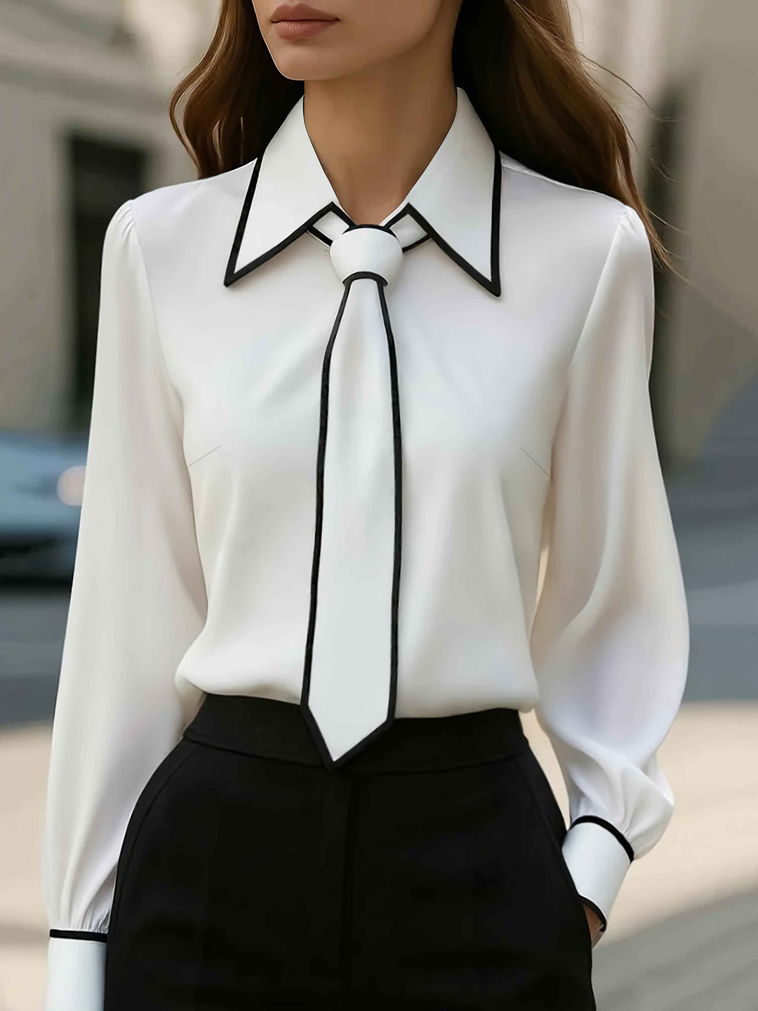 Women's Contrast Tie Blouse White