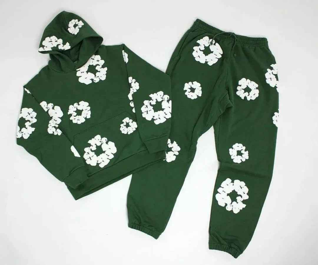 Aiden | Unisex Printed Tracksuit Set – Stylish Hoodie & Sweatpants Dark green suit