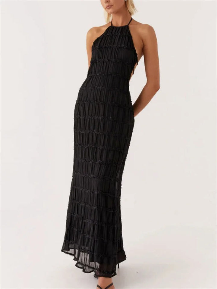 Dieka | Women's Elegant Halter Maxi Dress with Open Back Black