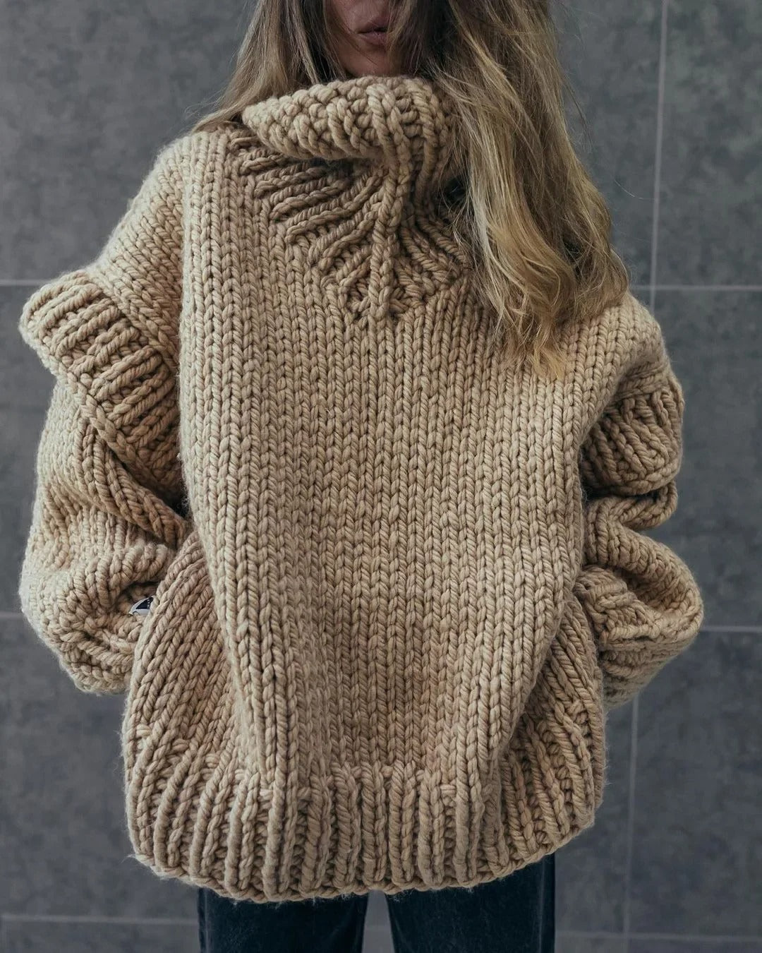 Women's Cozy Oversized Knitted Sweater Khaki