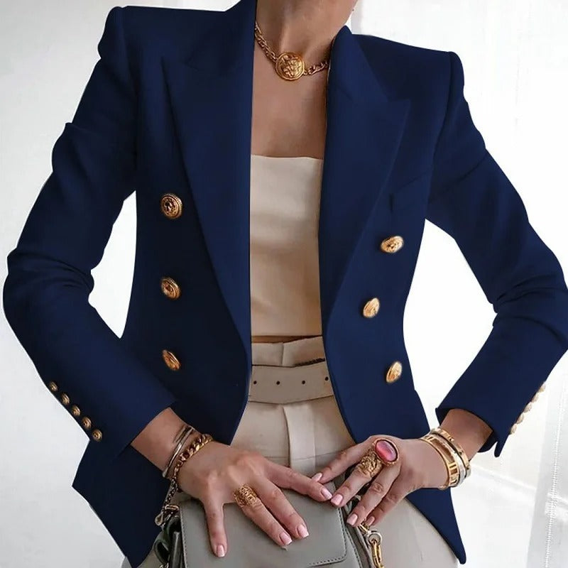 Women's Double-Breasted Tailored Blazer Jacket Navy Blue