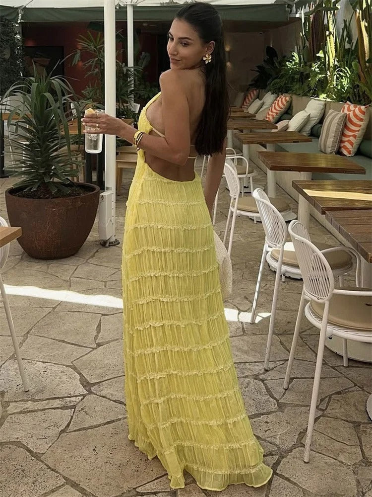 Dieka | Women's Elegant Halter Maxi Dress with Open Back