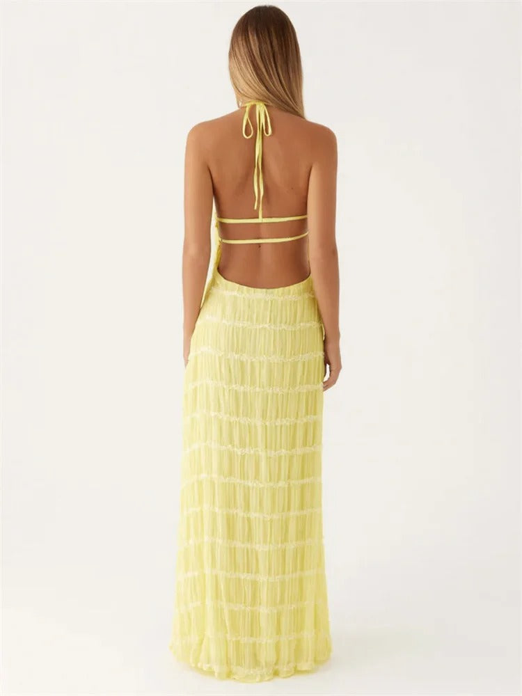 Dieka | Women's Elegant Halter Maxi Dress with Open Back
