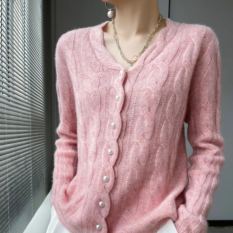 Women's 100% Wool Cardigan - Cozy & Stylish Knitwear Pink