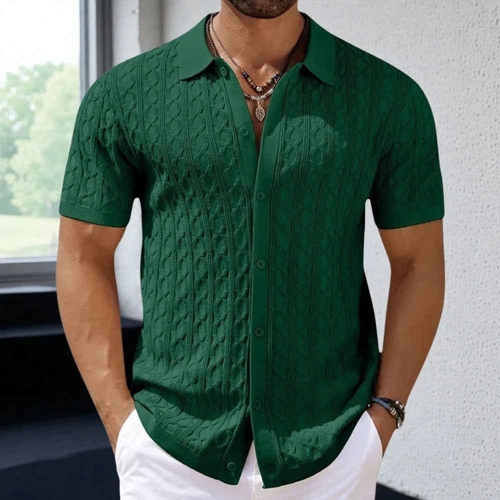 Men's Retro Jacquard Knit Polo - Stylish and Comfortable