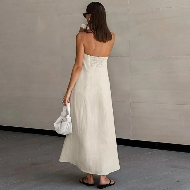 Hind | Women's Maxi Strapless Linen Dress - Minimalist Style