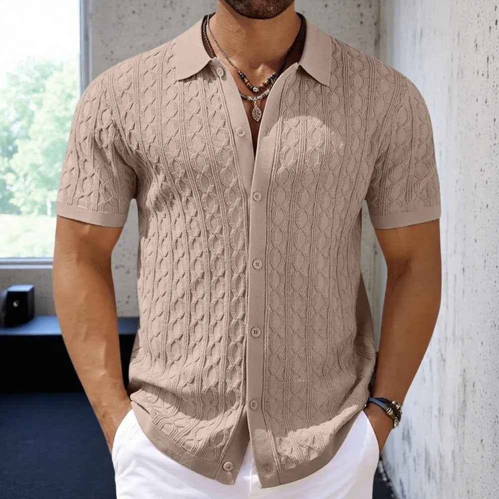 Men's Retro Jacquard Knit Polo - Stylish and Comfortable