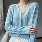 Women's 100% Wool Cardigan - Cozy & Stylish Knitwear Blue