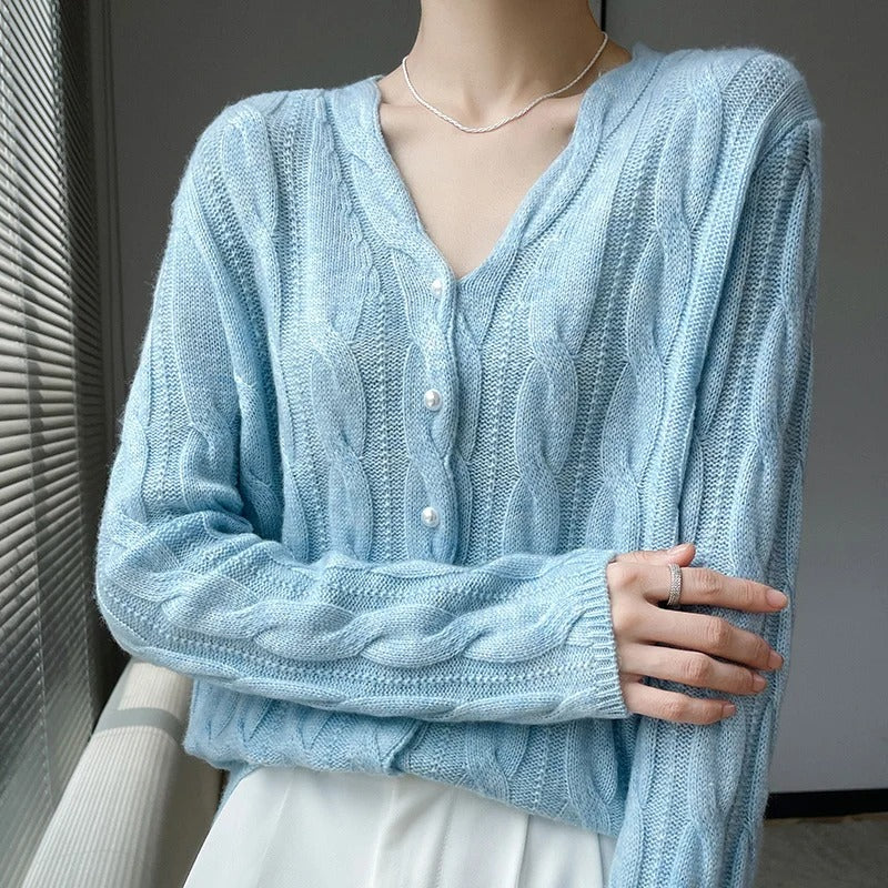 Women's 100% Wool Cardigan - Cozy & Stylish Knitwear Blue