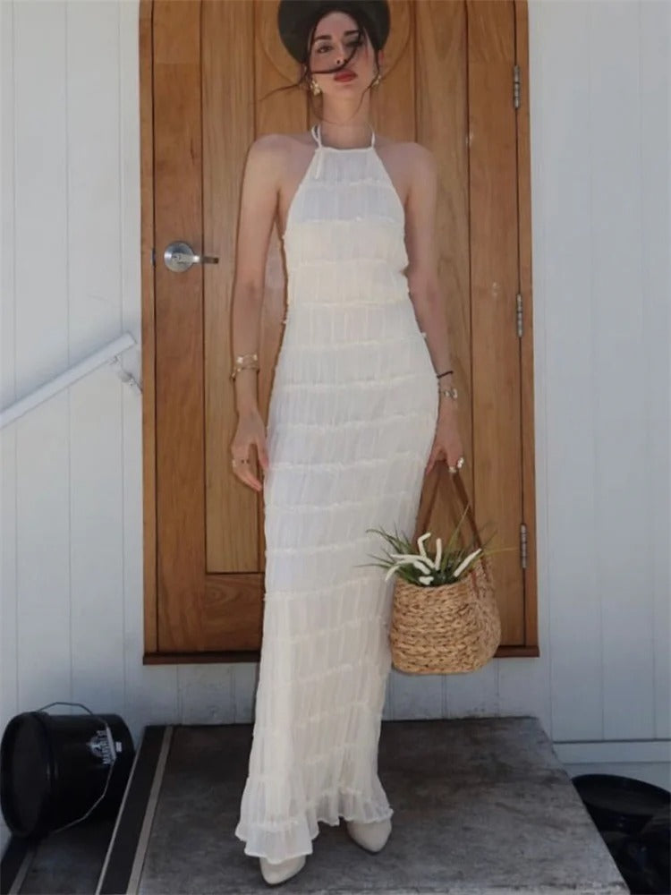 Dieka | Women's Elegant Halter Maxi Dress with Open Back