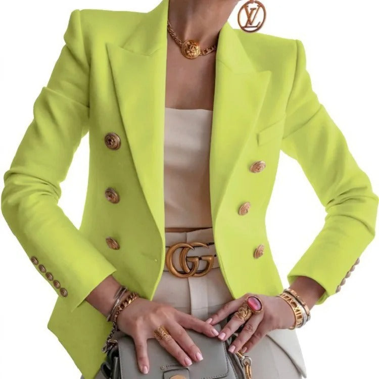 Women's Double-Breasted Tailored Blazer Jacket Green