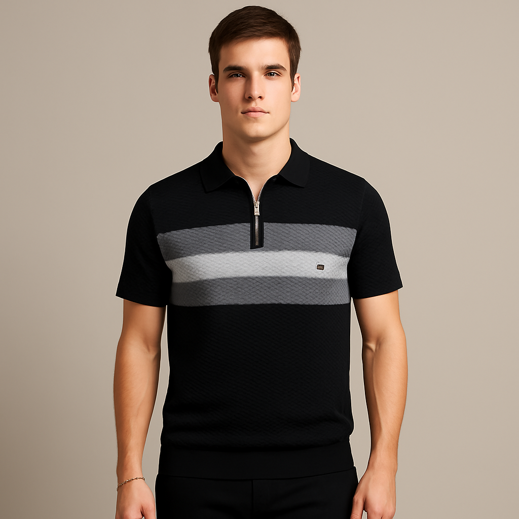 Men's Striped Knit Design Polo Shirt