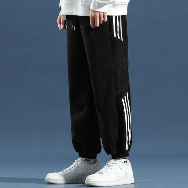 Men's Casual Fleece-Lined Relaxed Fit Joggers for Trendy Streetwear Black