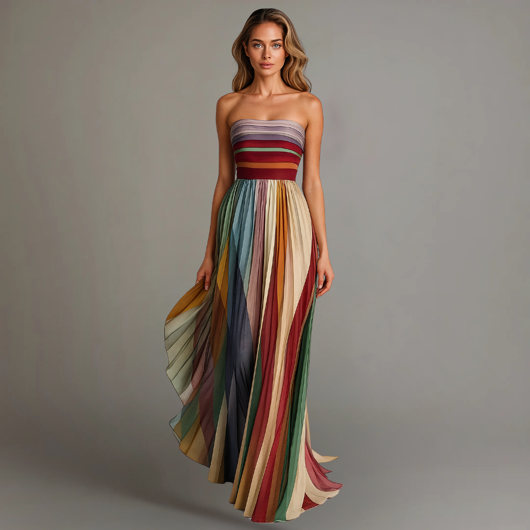 Mariah | Women's Strapless A-Line Maxi Dress Multicolor