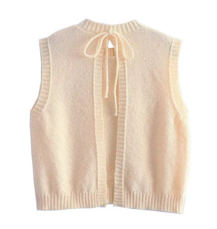 Marylou | Women's Knitted Beige Summer Top with Open Back