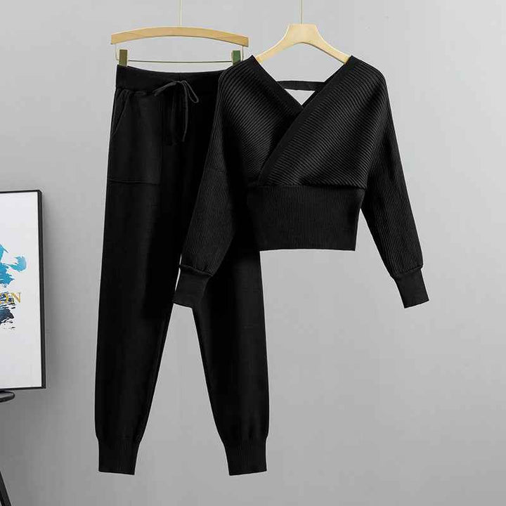 Wrap-Style Tracksuit Set for Ultimate Comfort Black