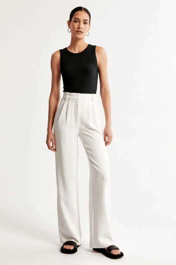 Women's Wide Leg Pants with Pleated Front Design White