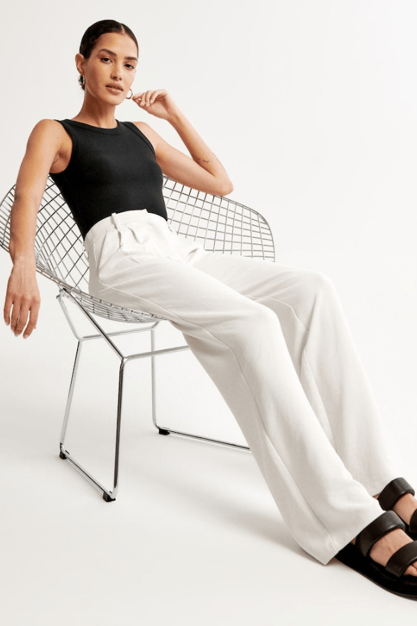 Women's Wide Leg Pants with Pleated Front Design