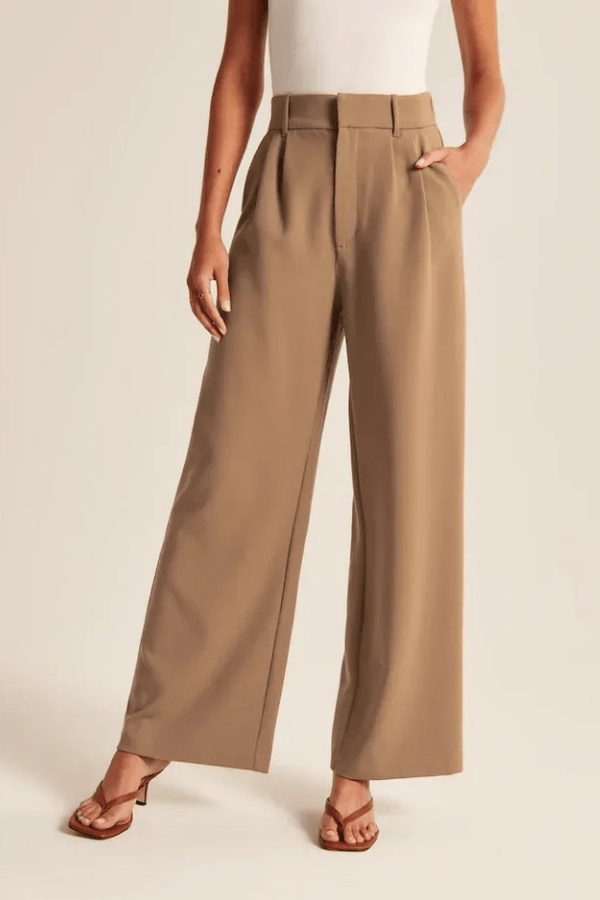 Women's Wide Leg Pants with Pleated Front Design
