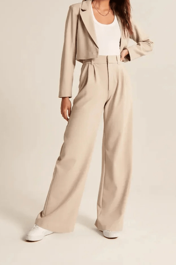 Women's Wide Leg Pants with Pleated Front Design