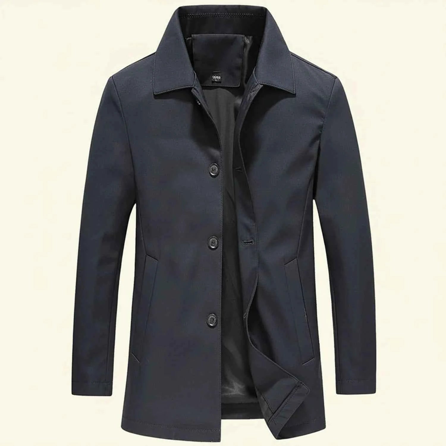 Men's Minimalist Mid-Length Overcoat Navy Blue
