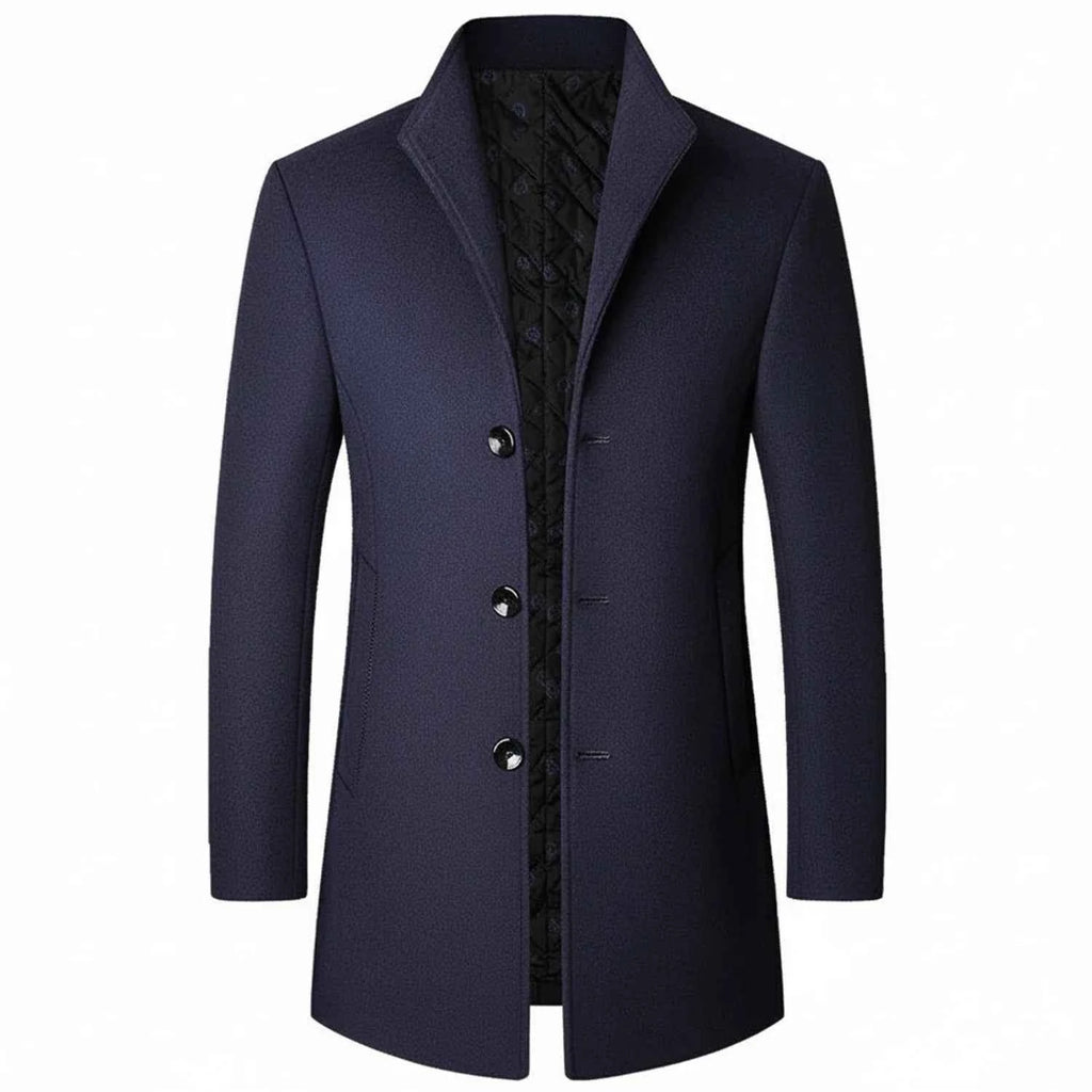 Men's Classic Three Button Formal Overcoat Navy Blue