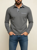 Men's Long-Sleeve Casual Polo Shirt Gray