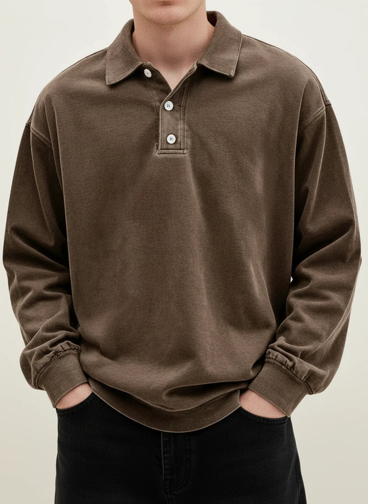 Men's Vintage Style Long Sleeve Polo Shirt Brown
