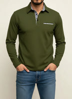 Men's Long-Sleeve Casual Polo Shirt Army Green