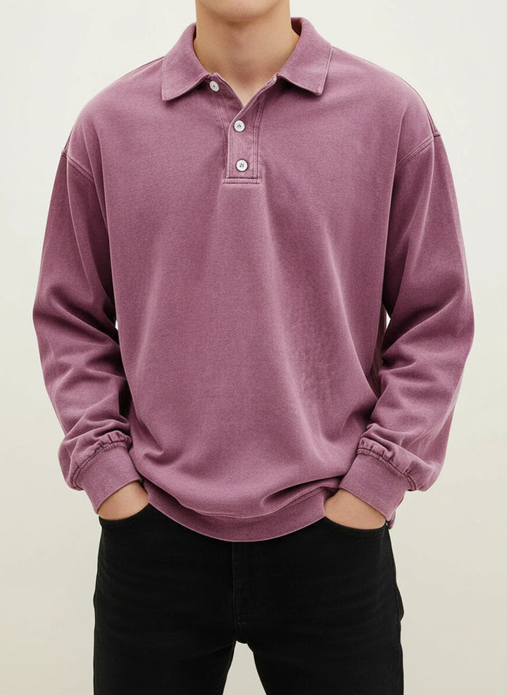Men's Vintage Style Long Sleeve Polo Shirt Pink