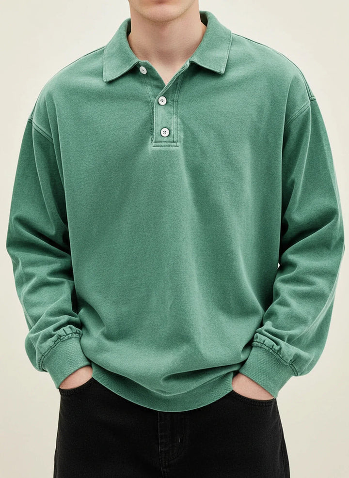 Men's Vintage Style Long Sleeve Polo Shirt Green