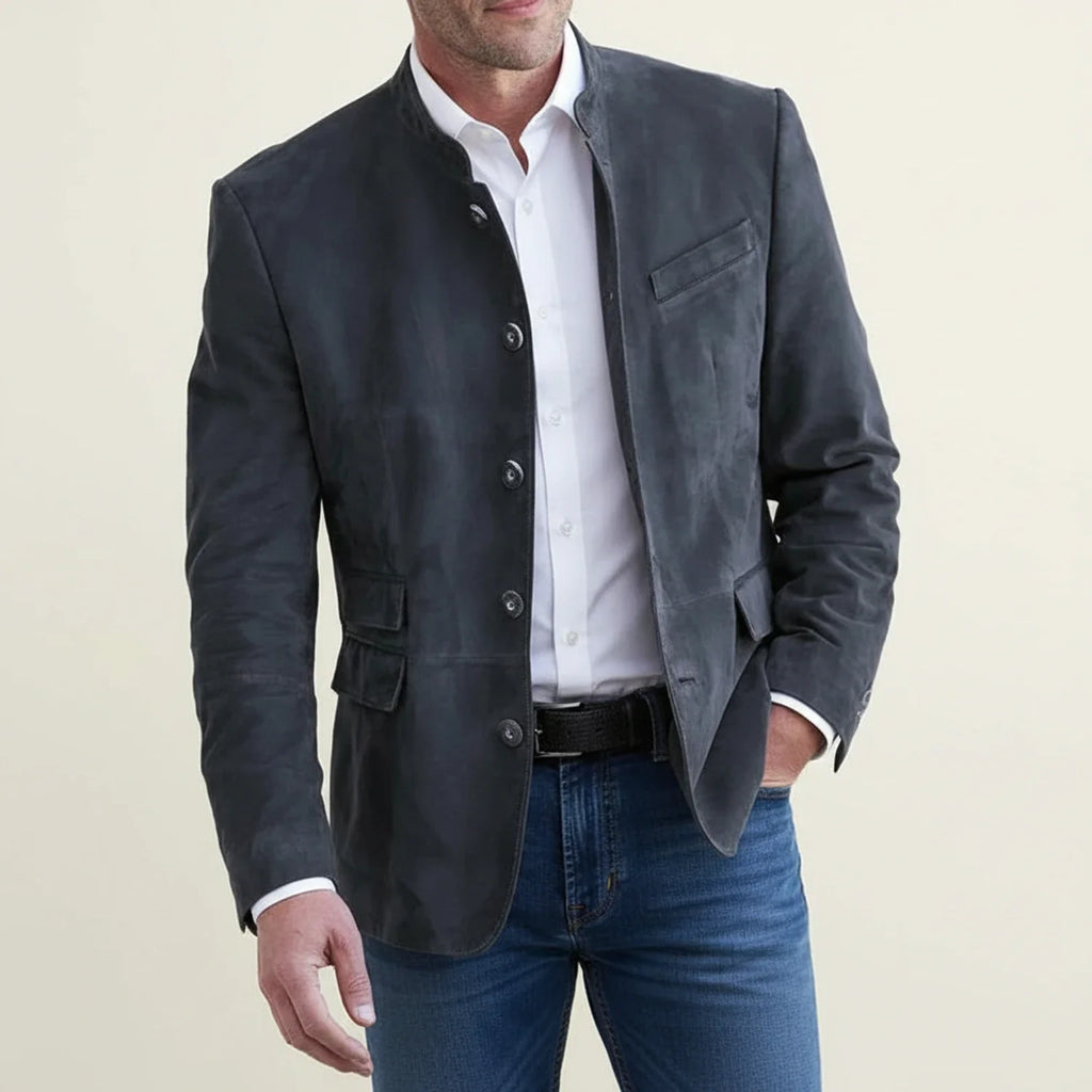 Men's Mandarin Collar Blazer Jacket Black